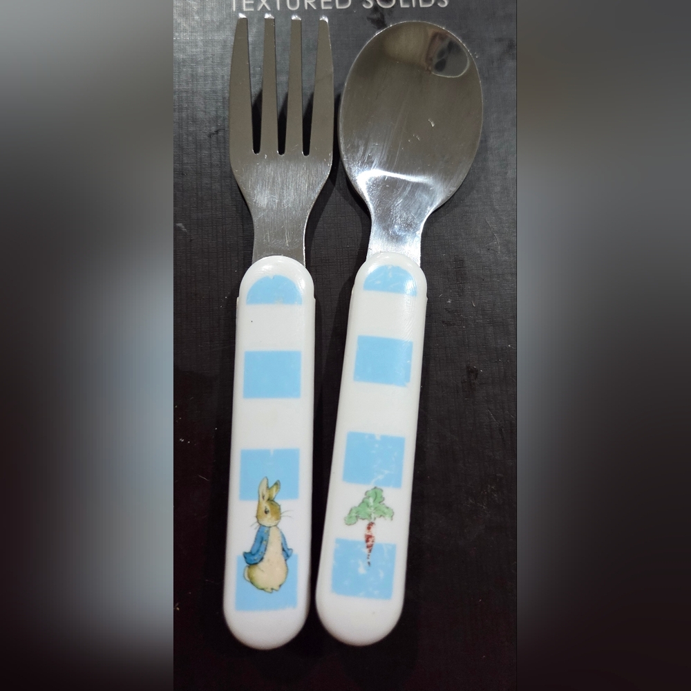 Kids Fork and Spoon Set - Blue and White